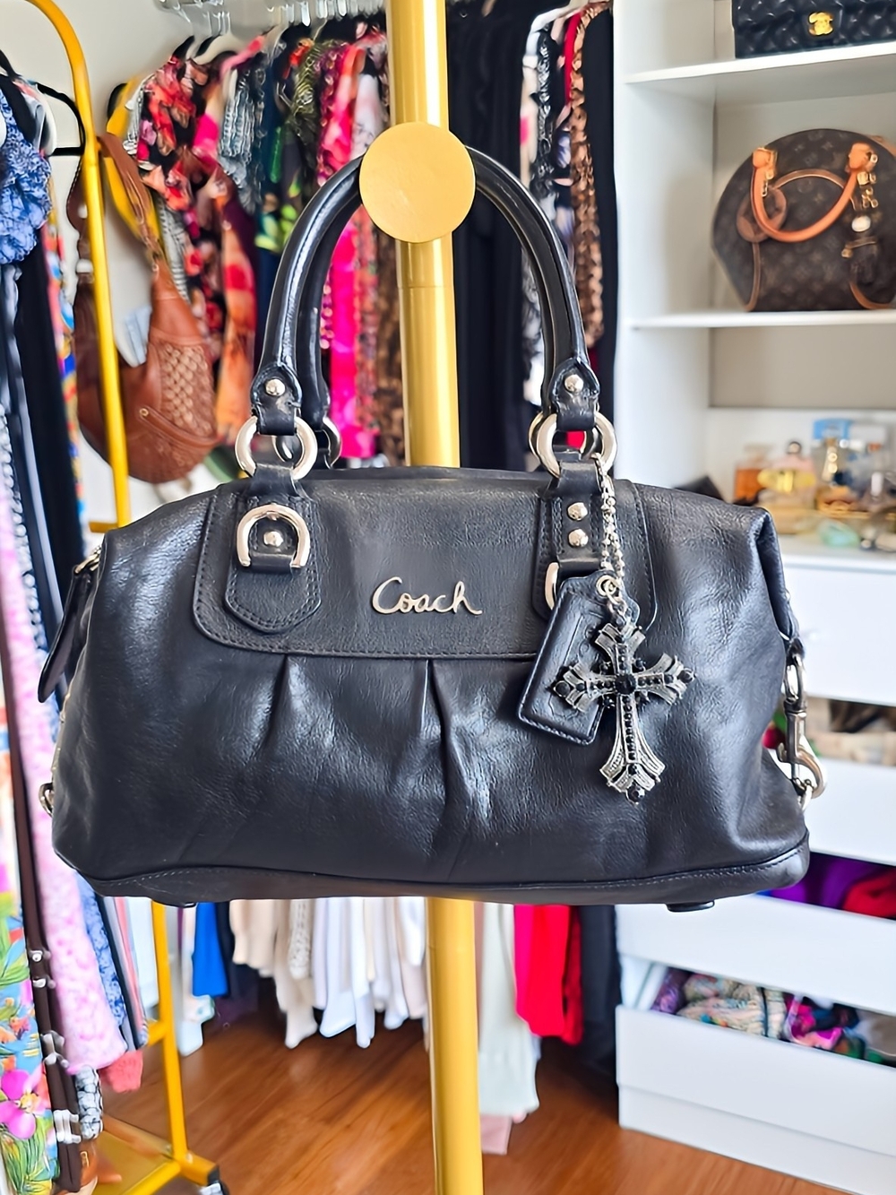 Y2K Coach Black Leather Satchel In Neat Condition.